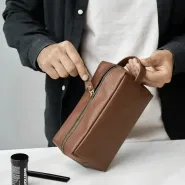 Кожаный несессер с гравировкой, цвет рыжий