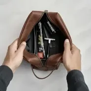 Кожаный несессер с гравировкой, цвет рыжий