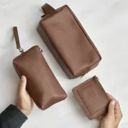 Кожаный несессер с гравировкой, цвет рыжий