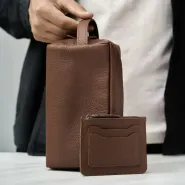 Кожаный несессер с гравировкой, цвет рыжий