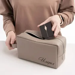Кожаный несессер с гравировкой, цвет бежевый