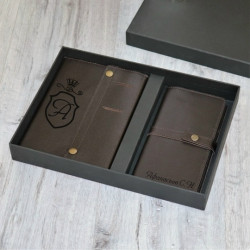 Подарочный набор ежедневник и портмоне с гравировкой "Bergamo", цвет коричневый