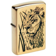 Зажигалка ZIPPO Proud Lion, с покрытием Brushed Brass, латунь/сталь, золотистая, матовая, 36x12x56 мм