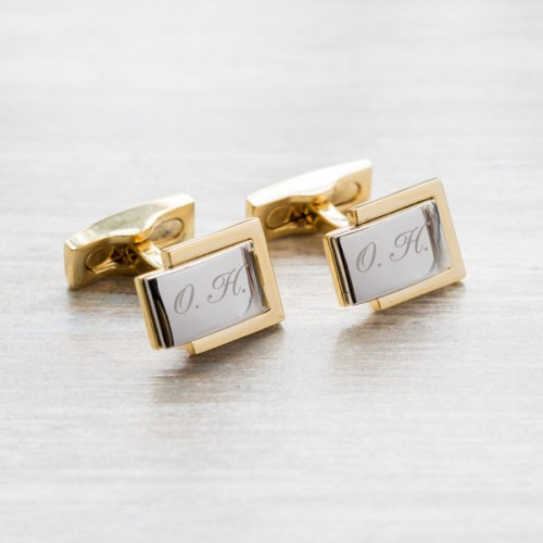 Запонки дизайнерские с гравировкой "Премиум", цвет серебро/золото