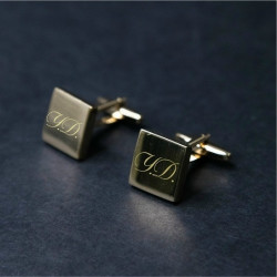 Запонки глянцевые квадратные "Гарвард" с гравировкой, цвет золото