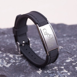 Браслет мужской силикон+сталь с гравировкой "Спарта"