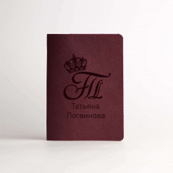 Обложка для паспорта с гравировкой "Арго", цвет винный