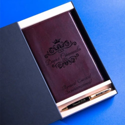 Подарочный набор кожаный ежедневник, сменный блок и ручка Pierre Cardin с гравировкой "Олимп", цвет винный