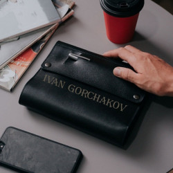 Кожаный органайзер на кольцах А5 "Memo Black" с гравировкой