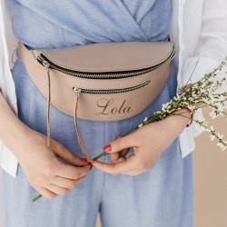 Кожаная сумка с персональной гравировкой "Сомерсет", цвет нежный розовый