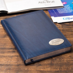Ежедневник кожаный недатированный, посеребренный срез, синий