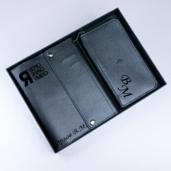 Подарочный набор ежедневник на кольцах и портмоне с гравировкой "Global", цвет черный