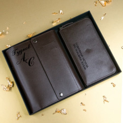 Подарочный набор ежедневник на кольцах и портмоне с гравировкой "Global", цвет коричневый