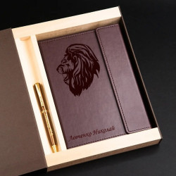 Подарочный набор ежедневник и ручка Pierre Cardin с гравировкой «Дженга», коричневый