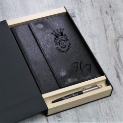 Подарочный набор кожаный ежедневник и ручка Parker с гравировкой "Мичиган"