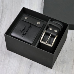 Подарочный набор ремень и портмоне с персональной гравировкой "Империал", цвет черный