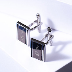 Запонки с гравировкой «Инфант», чёрные с серебром