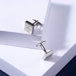 Запонки квадратные матовые с гравировкой  «Князь», Серебро