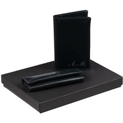 Обложка для паспорта+ключница с гравировкой Passkey из кожи, черный