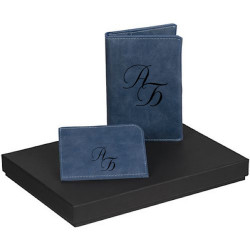 Обложка для паспорта+чехол для карт с гравировкой Privy из кожи, синий