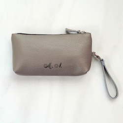Кожаный мини-несессер с гравировкой «Luna», цвет серый