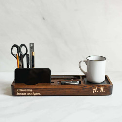 Настольный набор-органайзер с гравировкой "Ворк", коричневый