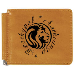 Зажим для купюр с гравировкой Dubai из кожи, цвет горчичный