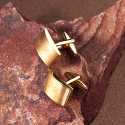 Запонки прямоугольные  глянцевые с гравировкой «Герцог», золото