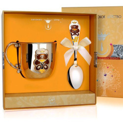 Серебряный набор кружка и ложечка с гравировкой