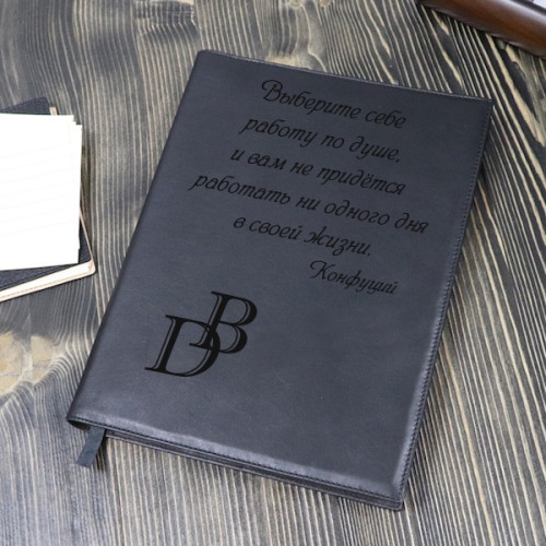 Кожаный ежедневник А4 "Grand Black" со съемной обложкой, цвет черный, золоченый срез