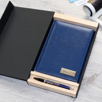 Набор ежедневник + ручка в подарочной коробке с гравировкой, цвет синий