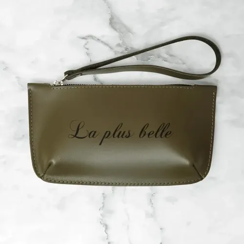 Кожаный мини несессер с гравировкой, цвет оливковый