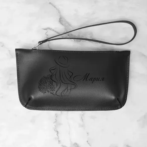 Кожаный мини несессер с гравировкой, цвет черный