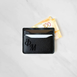 Картхолдер кожаный с гравировкой "Флэт", цвет черный