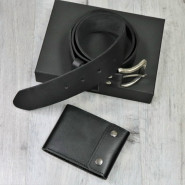 Подарочный набор ремень и портмоне с персональной гравировкой "Империал", цвет черный