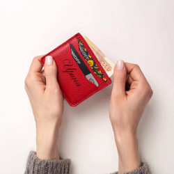 Картхолдер кожаный с гравировкой "Флэт", цвет красный