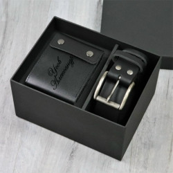 Подарочный набор ремень и портмоне с персональной гравировкой "Империал", цвет черный