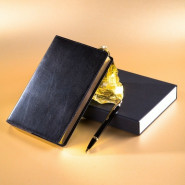 Кожаный ежедневник с гравировкой «Аллегро», сменный блок, черный с золотым срезом