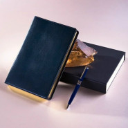 Кожаный ежедневник с гравировкой «Аллегро», сменный блок, синий с золотым срезом