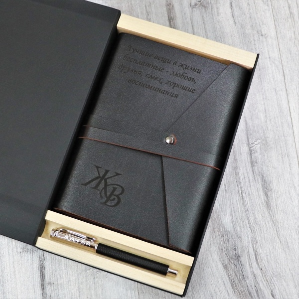 Премиальный набор ручка из серебра 925 пробы и кожаный ежедневник с гравировкой Celebrity