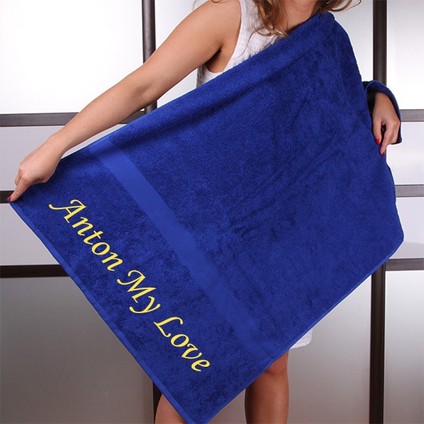Полотенце с вышивкой синее
