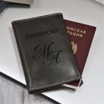 Кожаная обложка для паспорта с гравировкой Self grey