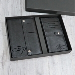 Подарочный набор ежедневник и портмоне с гравировкой Bergamo, цвет черный