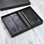 Подарочный набор ежедневник и портмоне с гравировкой Ontario, цвет черный