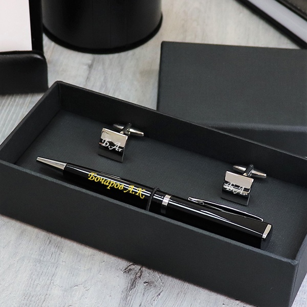 Подарочный набор ручка Pierre Cardin и запонки с гравировкой Gris