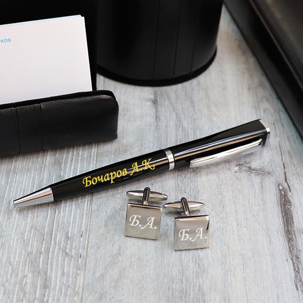 Подарочный набор ручка Pierre Cardin и запонки с гравировкой Gris